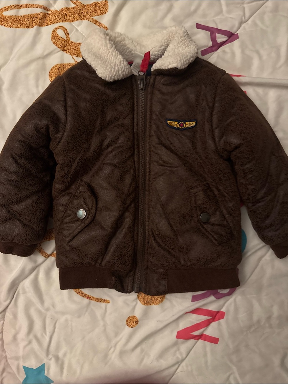 Brown Sherpa Collar Kids Bomber Jacket